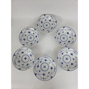 Vintage Johnson Bros Denmark Blue Set 6 Blue White Floral Porcelain Bowls